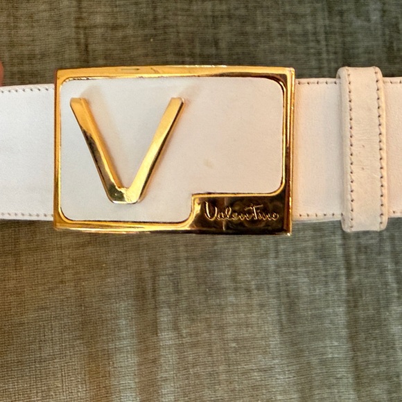 Valentino Accessories - Valentino White Leather Belt with Gold Accent